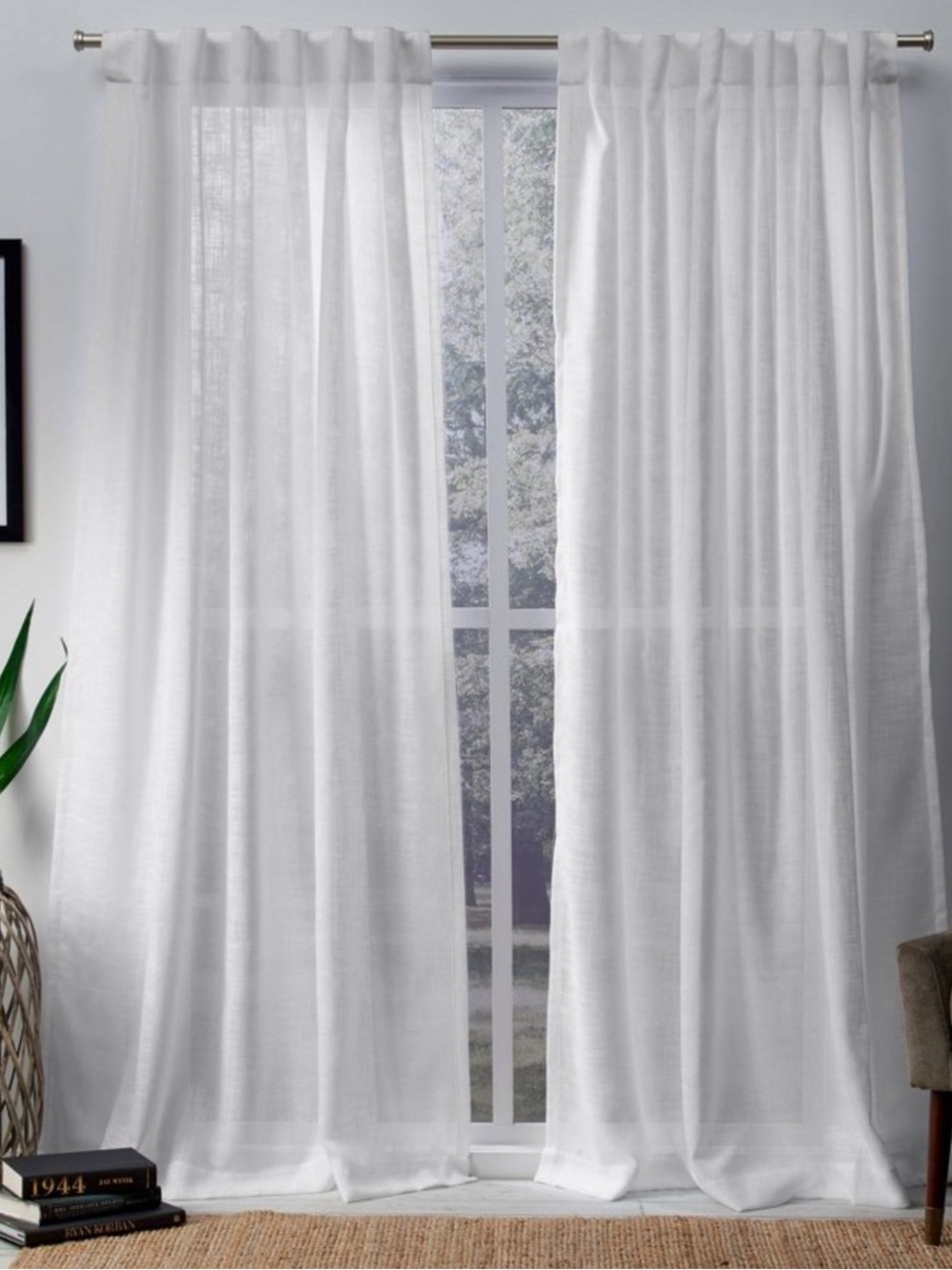 Set of 2 (108"x54") Bella Sheer Hidden Tab Top Curtain Panels
White - new
